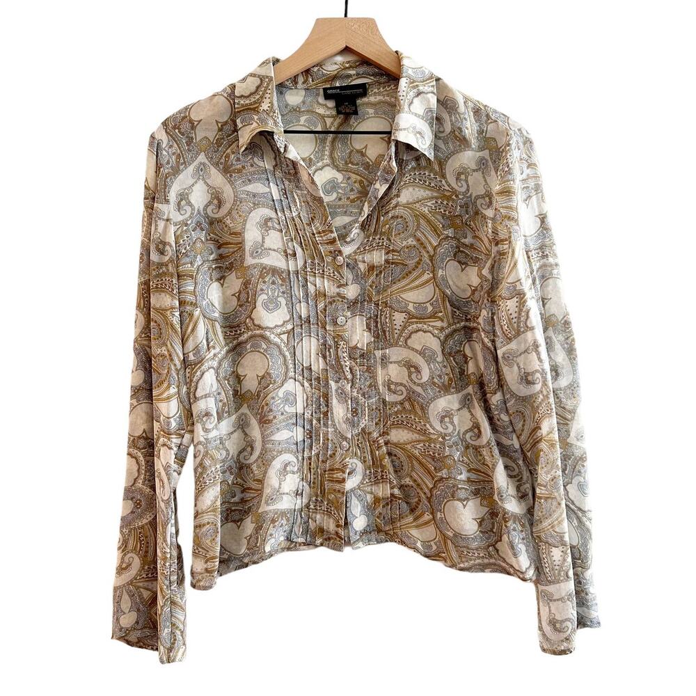 90s Vtg Grace Dane Lewis Silk Sheer Floral Paisley Button Down